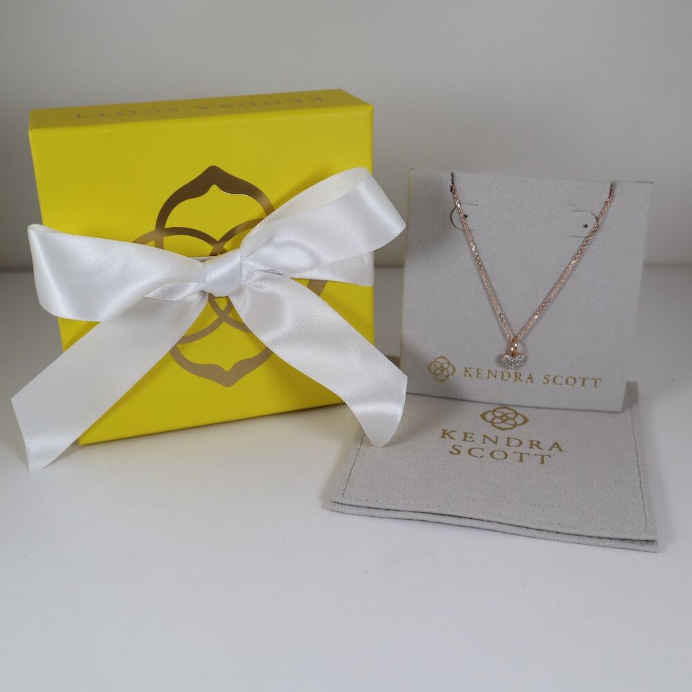 Kendra Scott Ari 18k Rose Gold Vermeil White Diamond 18in Heart Necklace Bundle